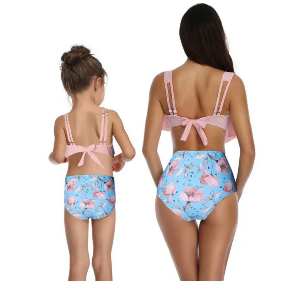 Комплект для матери и дочери купальный костюм из 2 предметов бикини с цветочным