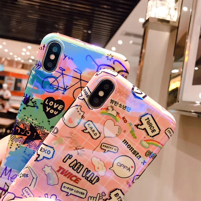 Lovebay Blue Ray Phone Чехол для iPhone 6 6s 7 8 Plus X Dreamy любовное письмо с сердцами узор глянцевый