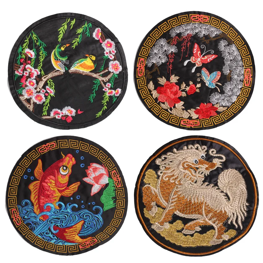 

PGY Fish Lotus Embroidered Patches Sew On For Clothing DIY Applique Stickers Clothes Sew Badges Chinese Style Big Sticker