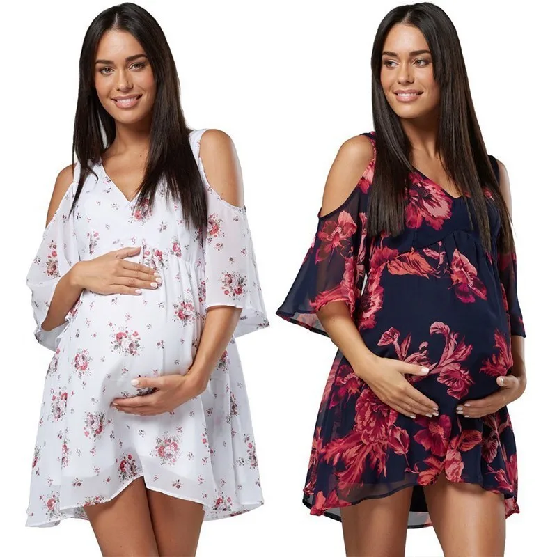 Women Printed Mini Dress 2019 Autumn Spring Boho Pregnant Sexy V Neck Half Sleeve Casual Maternity Beach Vestidos | Мать и ребенок