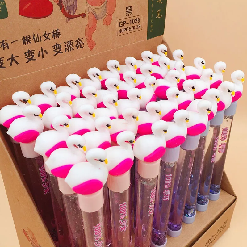 0.38mm Crystal Drift Sand Glitter Gel Pens Cartoon Flamingo Pen Black Ink Neutral For School Supplies Creative Stationery |