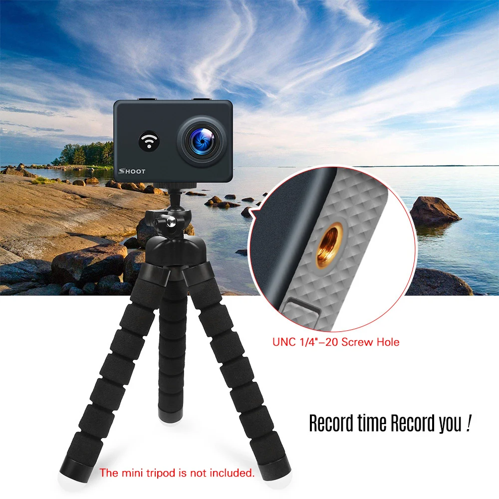 Экшн камера SHOOT 4K Wi Fi 1080P 14MP Спортивная угол обзора 170 градусов 2 &quotЖК экран с