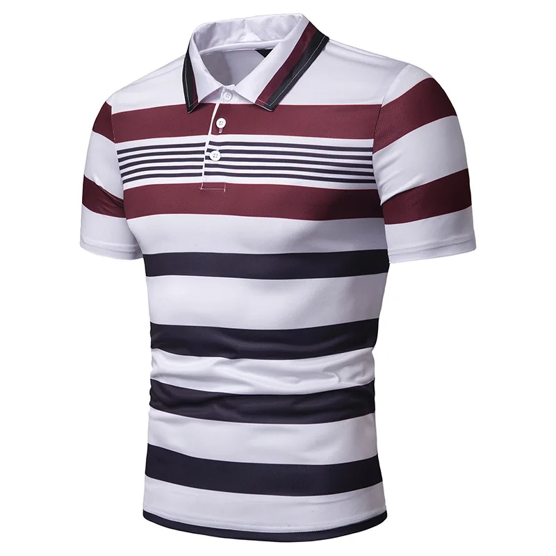Мужская рубашка поло с коротким рукавом контрастная Повседневная в полоску