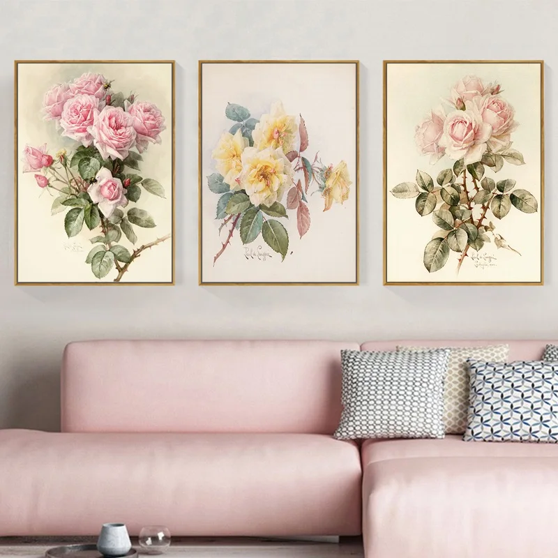 

Европейские ретро цветочные постеры и принты, домашнее украшение, настенные картины для гостиной, ностальгическая пасторальная Картина на ...