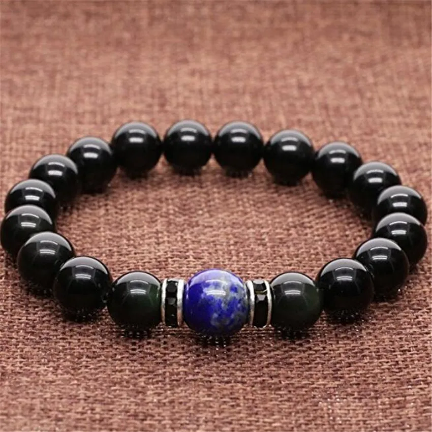 Натуральные бусины в тибетском стиле Obsidian 10 мм Камни Mala Lazuli Reiki Lapis очаровательное