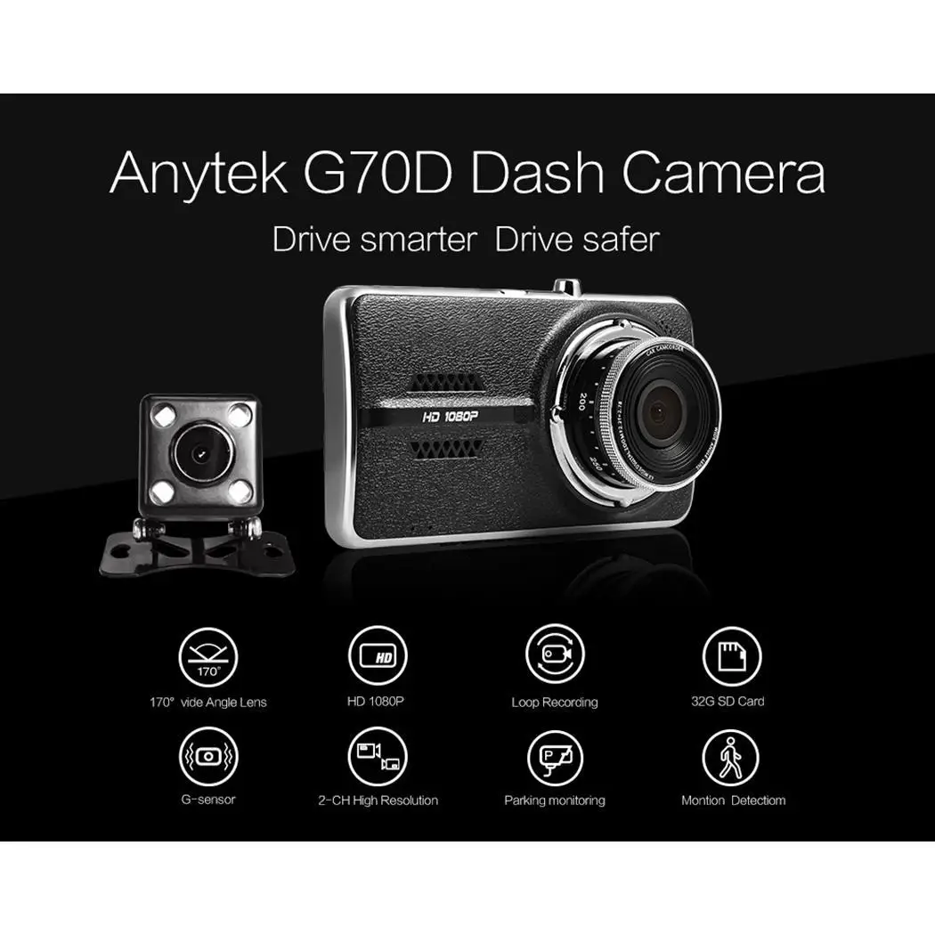 Anytek G70A 4 ''видеорегистратор для автомобиля Full HD 1080P g-сенсор ночного видения WDR
