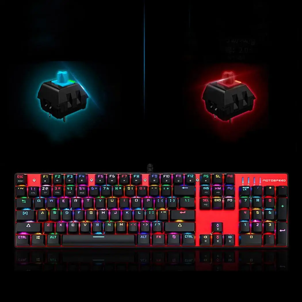 Проводная Механическая клавиатура 104 клавиши настоящий RGB синий переключатель