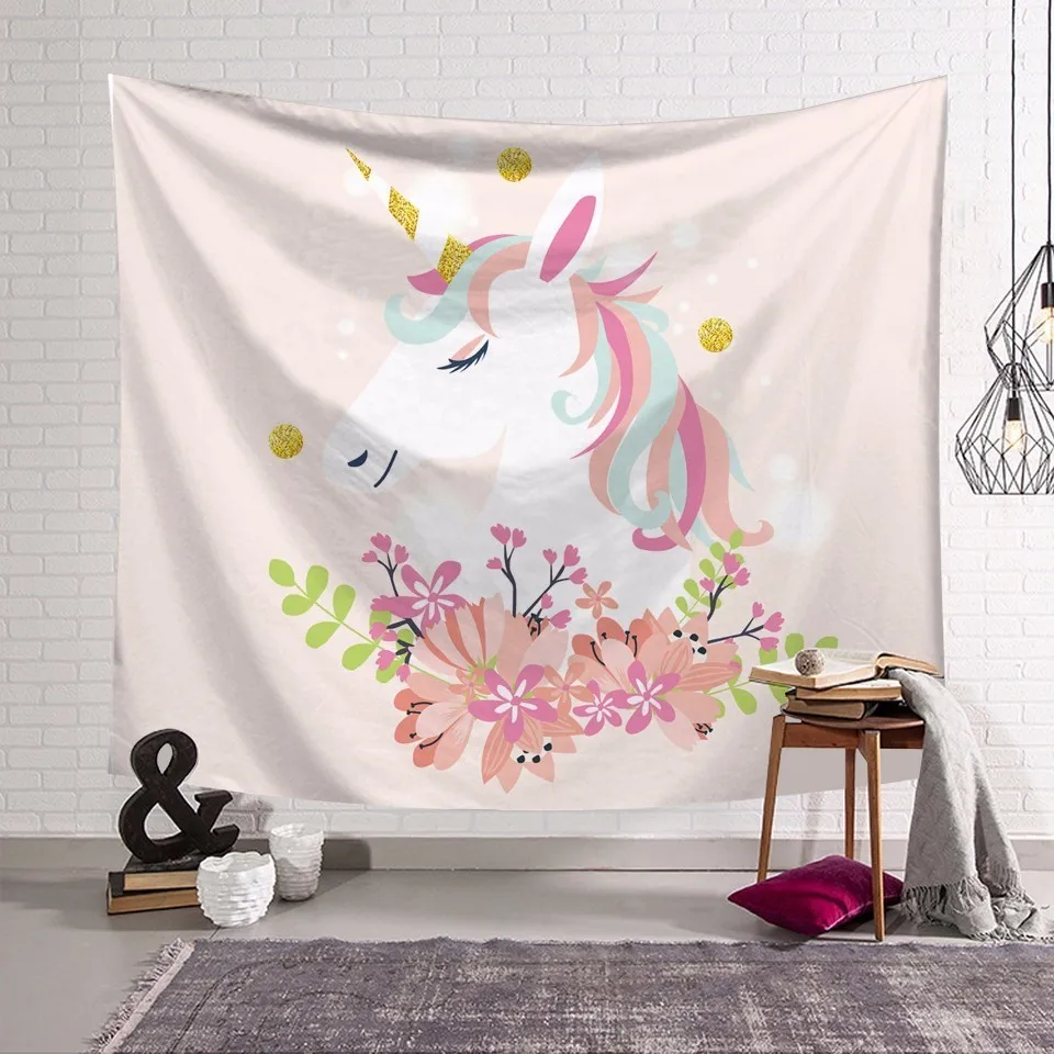 Мультфильм единорог Радуга гобелен настенный розовый зеленый ковер простыня
