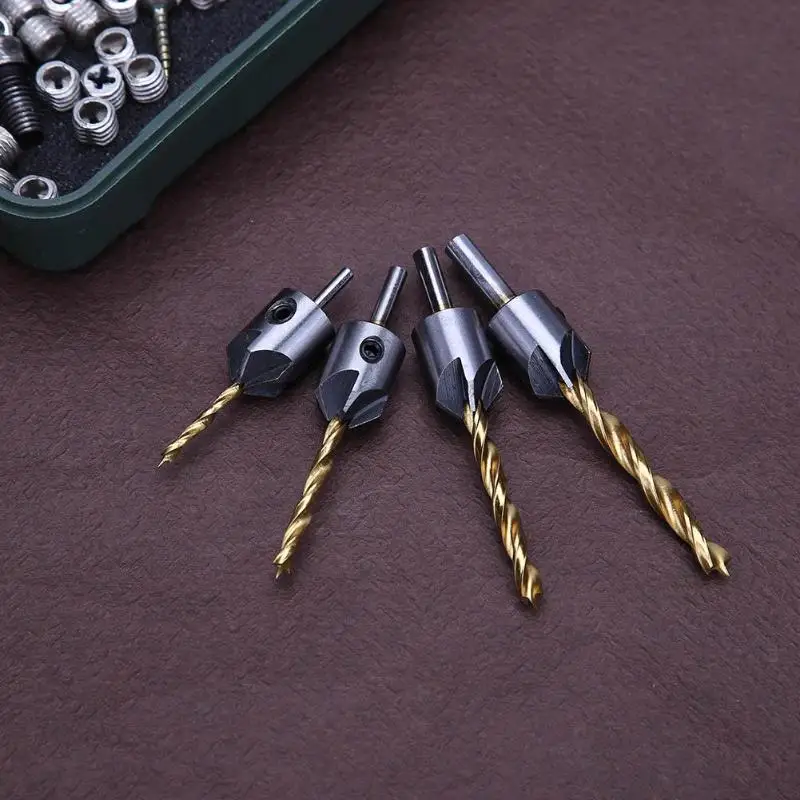 

4 Pcs 3-6mm HSS Drill Bit Set Tools for Woodworking Countersink Chamfers Home hand Tools Carpentry Reamer Chamfer End Milling