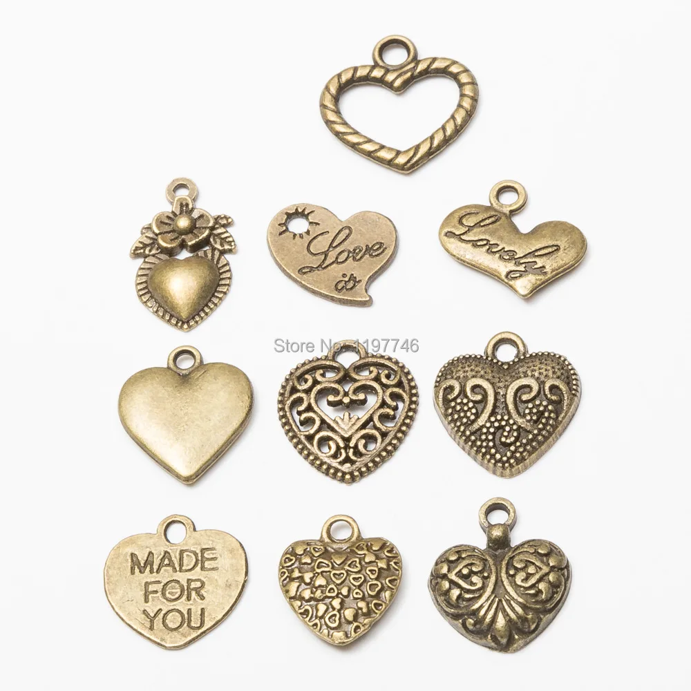 

Alloy Metal Bronze Heart Pendent Charms Gift For Lover Women Handmade Jewelry Making Findings DIY Necklace Bracelet 10pcs