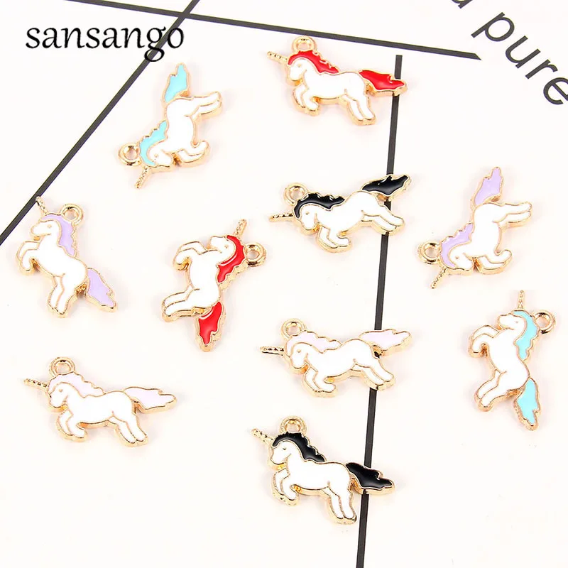 

10pcs Multi-color Drop Oil Enamel Cute Unicorn Zinc Alloy Charms Pendant For Women Kids DIY Bracelet Neckalce Jewelry Accessory