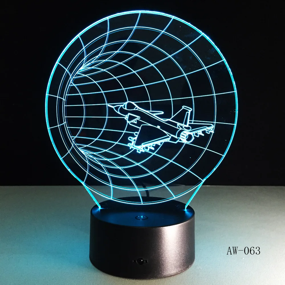 3D LED ночные светильники самолет время туннель 7 видов цветов изменить сенсорный