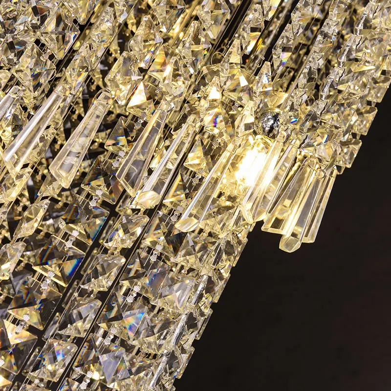 Роскошная круглая длинная люстра Хрустальная светодиодная лампа Подвесная