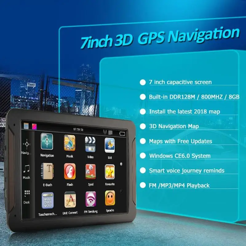 VODOOL 7 дюймов HD Автомобильный GPS навигатор емкостный экран FM 8 ГБ грузовик