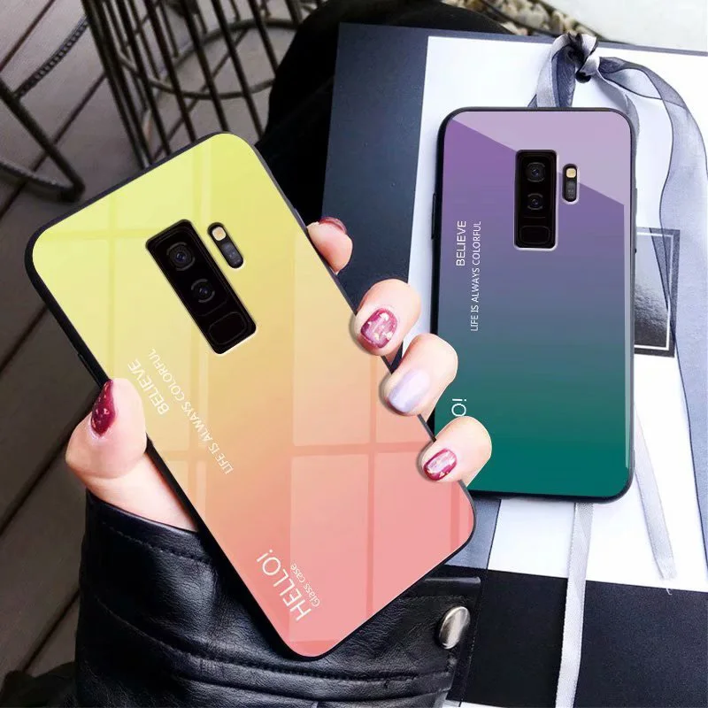 Gradient Tempered Glass Case For Samsung S10 Lite S8 A8 A6 S9 Plus A7 J2 2018 S7 Edge J4 J6 A5 A3 J3 J7 2017 J5 2016 Cover Cases |