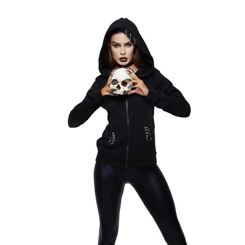 Для женщин толстовки повседневное Черный Гот Панк Горячие Топы корректирующие