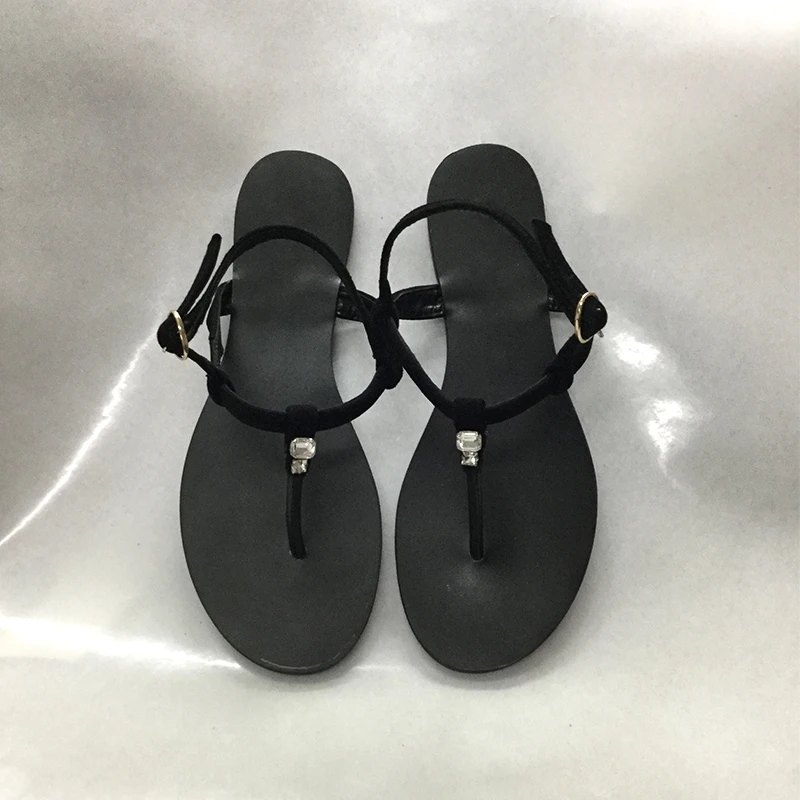 

2019 Summer Fashion Flat Beach Shoes Rhinestone Flip Flops Real Leather Women Sandals Girls Shoes