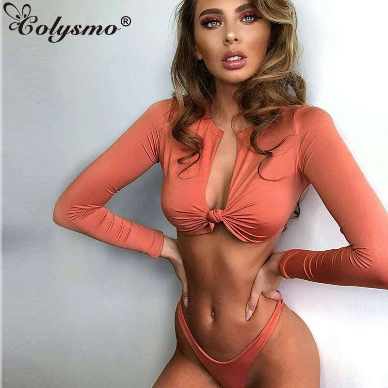 Женский купальник бикини Colysmo сетчатый с длинными рукавами и бантом высокой