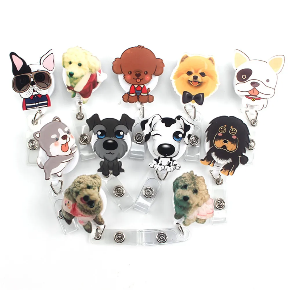 1pc Cute Cartoon Dog Retractable Badge Reel Students Nurse Exhibition Pull Key Holder ID Name Card School Supplies|Бейджи и