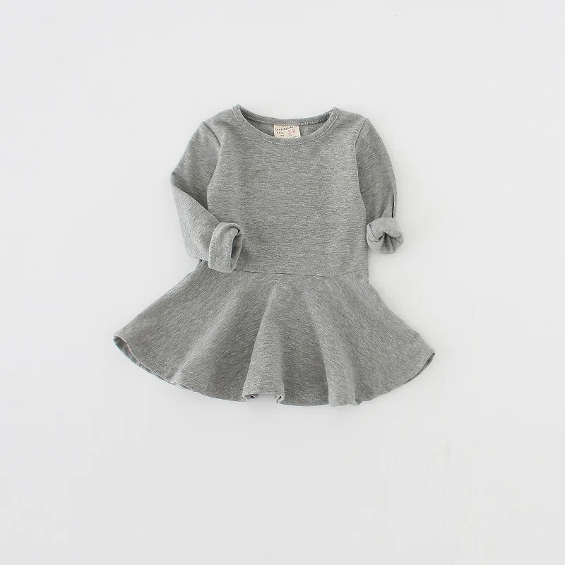 

2018 Spring And Autumn New Pattern Girl Dress Pure Cotton Lotus Leaf Side Length Sleeve O-neck Dress Children Clothing 1-4Y
