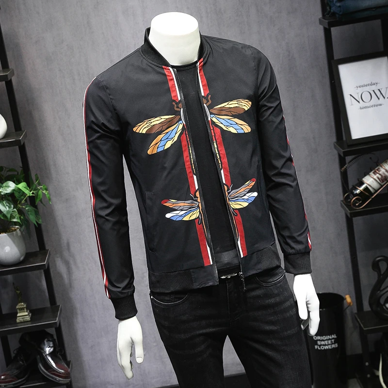 Мужская куртка с принтом стрекозы приталенная Jaqueta Masculina Inverno в полоску рукавом