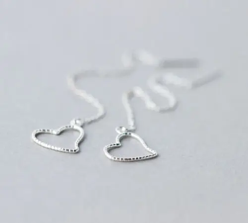 S92-5 Sterling SIL Fashion JewelryHollow Heart Dangle Thread Long Line Threader Earrings A1887 | Украшения и аксессуары