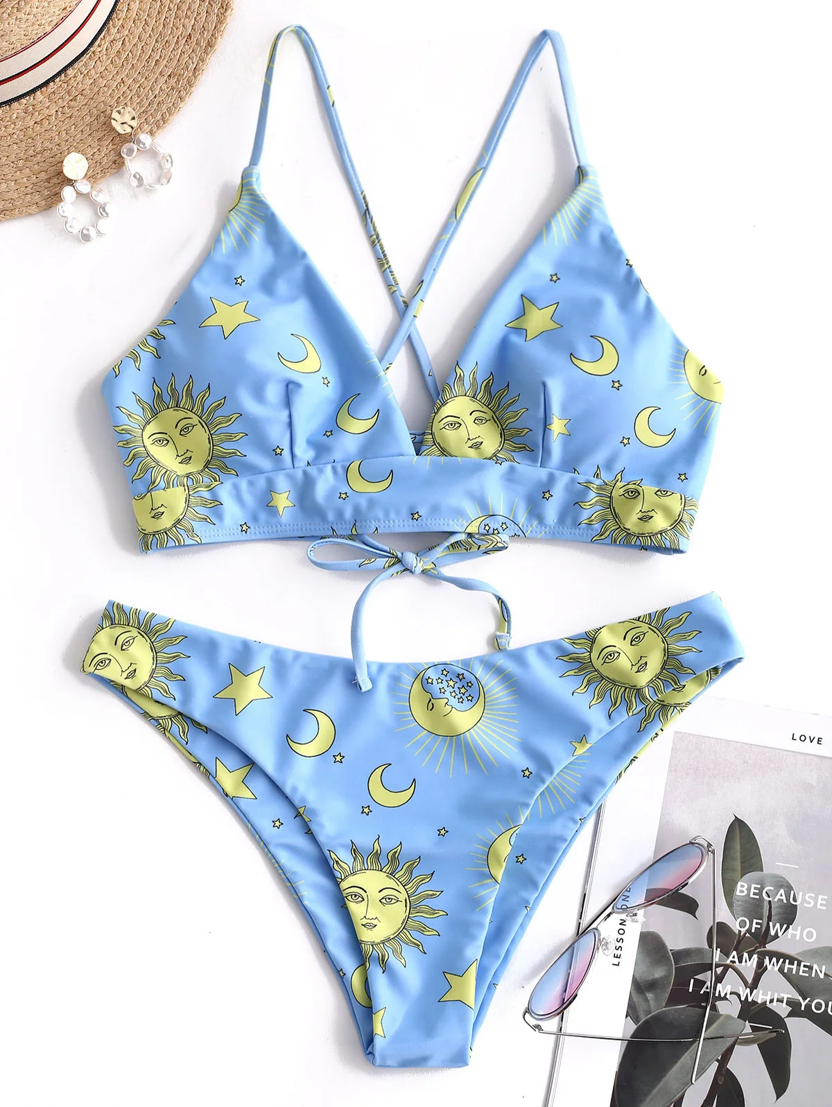 Женский купальник ZAFUL на тонких бретельках со шнуровкой Sun Moon | Женская одежда