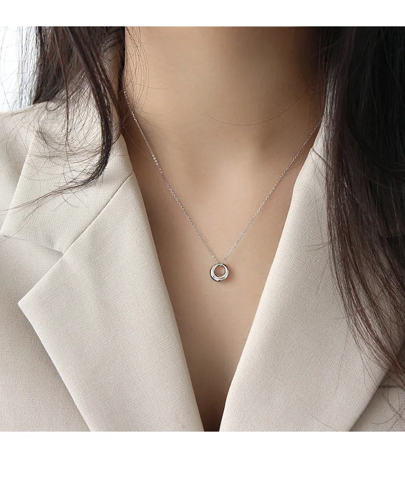 Korean fashion 925 sterling silver necklace for women simple Circle pendant High-grade Elegant Girl Jewelry | Украшения и