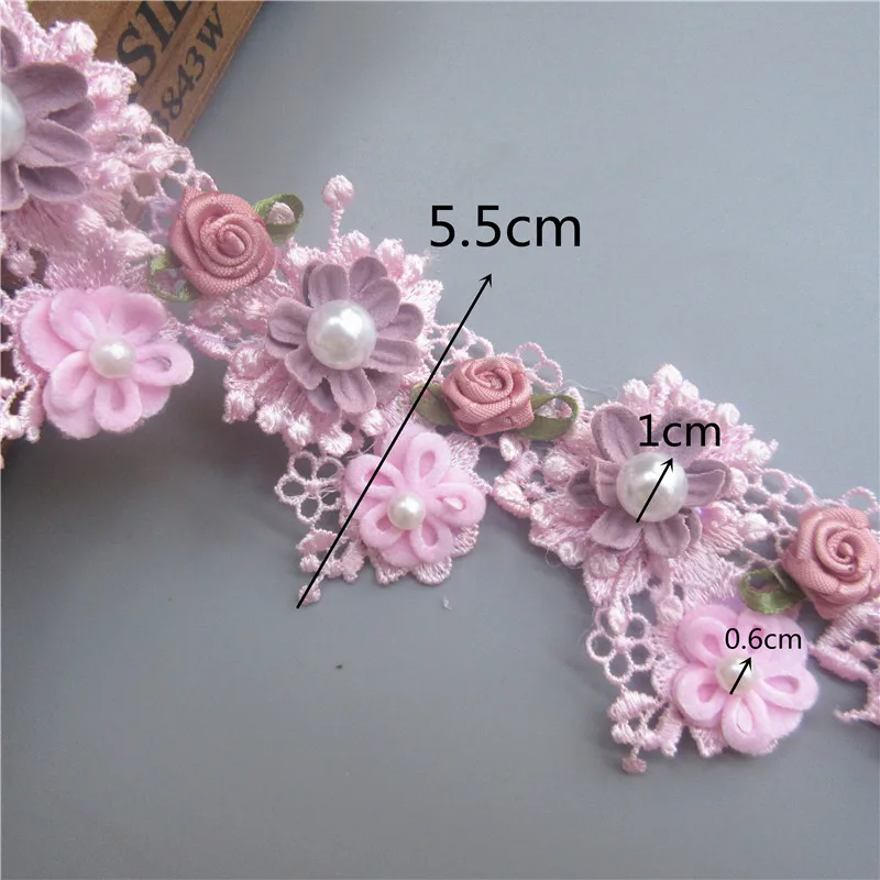 1yard Pink Pearl Rose Flower Embroidered Lace Trim Ribbon Fabric Sewing Supplies Craft DIY For Costume Dress Hat Decoration | Дом и сад