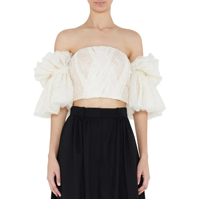 Женская укороченная блузка TWOTWINSTYLE Весенняя с открытыми плечами