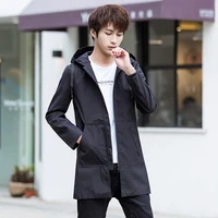 spring and autumn jacket male 2019 new slim korean hooded long windbreaker youth solid color coat windswear