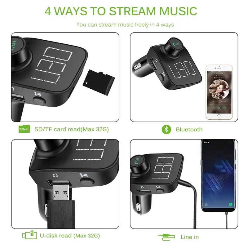 ONEVER беспроводной Bluetooth FM передатчик MP3 плеер модулятор U диск ЖК дисплей Дисплей