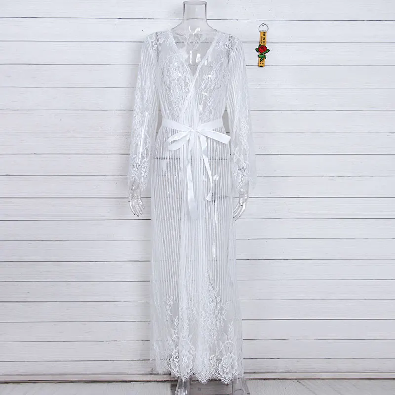 

2019 Women Sexy Lace Hollow Beach Long Dress Chiffon Tunics Bikini Cover Up Saida De Praia Robe De Plage Kaftan Beach Cover Up