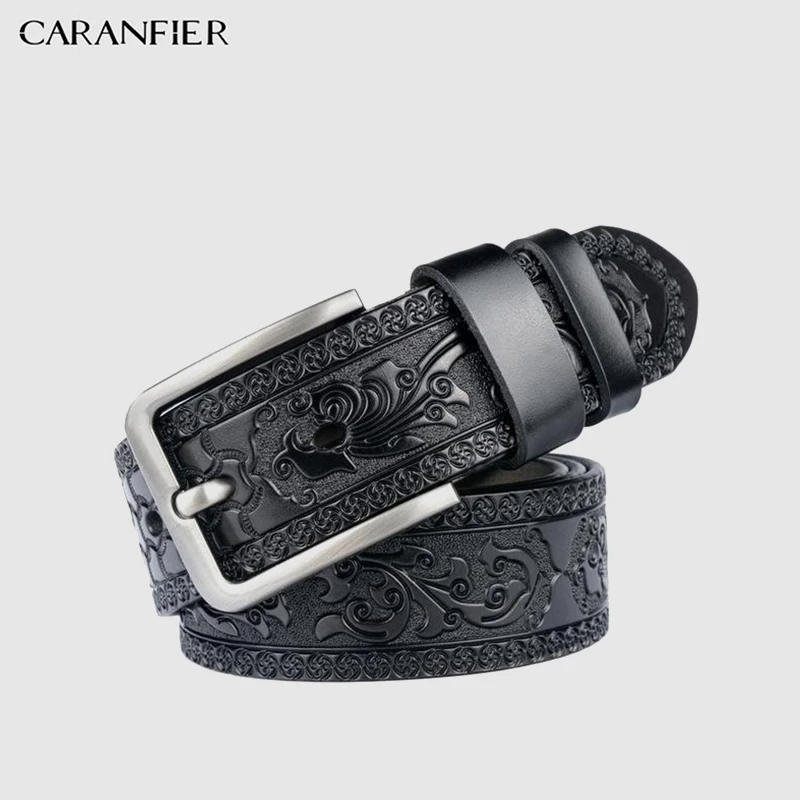 

CARANFIER 100% Cowhide Carved Genuine Leather Belts for Men Vintage Belt Design Male Strap Ceinture Homme100-125cm New Belt