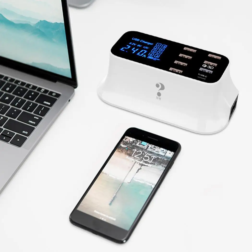 Smart Тип usb C светодиодный Дисплей Desktop Быстрая зарядка мобильного телефона USB