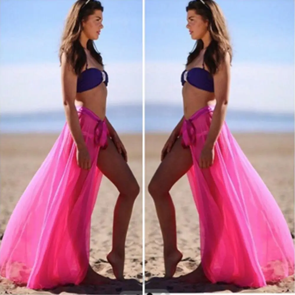 Женское пляжное бикини пляжный купальный костюм саронг сетчатая шифоновая