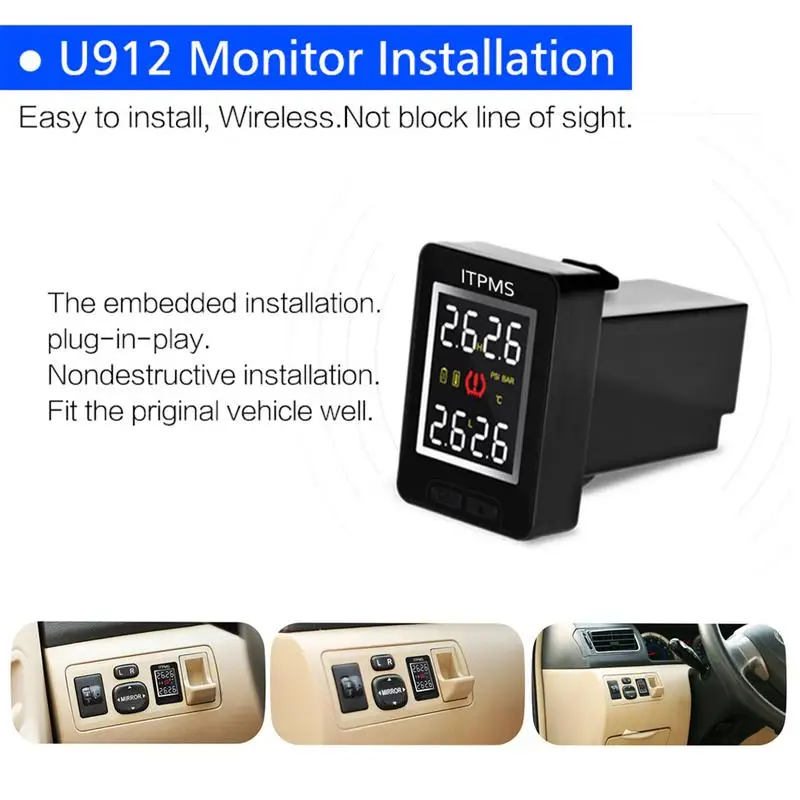 CAREUD U912 автомобильный TPMS беспроводной монитор давления в шинах с 4 внешними