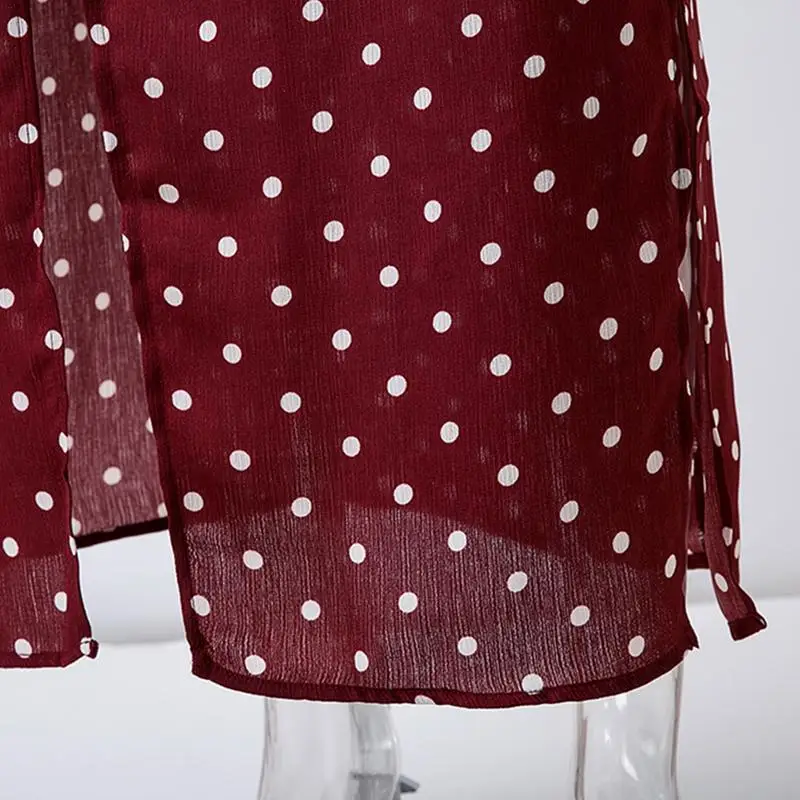 Женский модный сексуальный пляжный костюм в горошек красное платье с открытыми