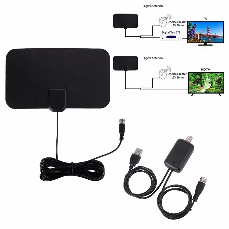 TY23D HDTV Indoor Digital TV Antenna 50 Miles Range High Gain Lamp Amplifier DVB-T2 ATSC DTMB HD 1080P 4K | Электроника