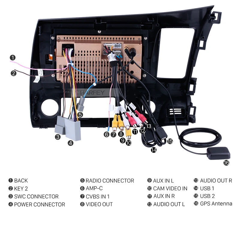 Harfey Android 8.1 2Din 10.1&quot HD Car Radio For 2006 2007 2008-2011 Honda Civic GPS Mutimedia Player Head Unit Bluetooth Audio |