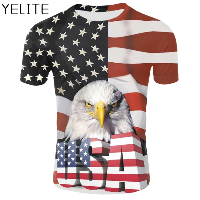 YELITE новый флаг США футболка Орел 3d принт полосатый американский Летняя мужская