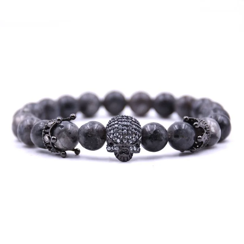 Прямая поставка CZ Череп Шарм Браслеты 8 мм натуральный камень микро проложить
