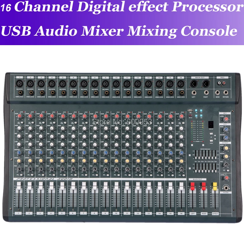 

New MiCWL 16 Channel Processador de efeitos digitais Console de mistura de mixagem de audio USB 48V Audio Mixer Mixing Console