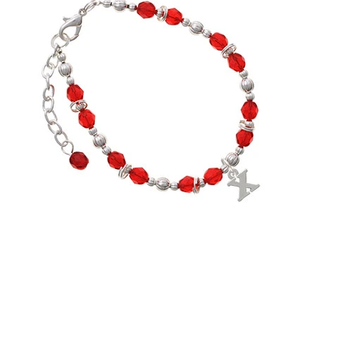Браслет Silvertone Small Initial X красные бусинки| |