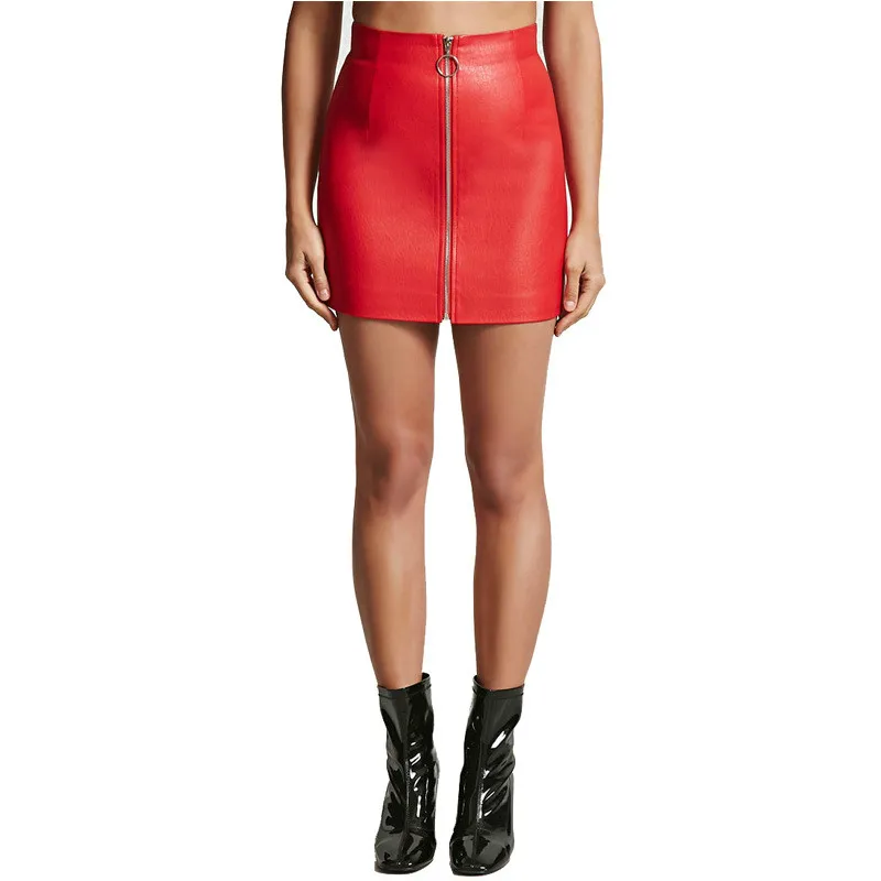 Короткая женская юбка-трапеция из искусственной кожи с высокой талией весна-лето