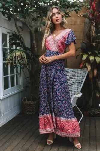 Женское платье с цветочным принтом Boho повседневное длинное пляжное коротким