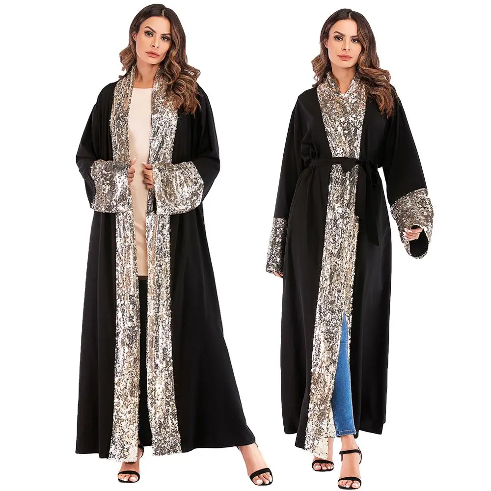 Дубай открытый abaya блёстки Ptchwork длинный кардиган для женщин мусульманское