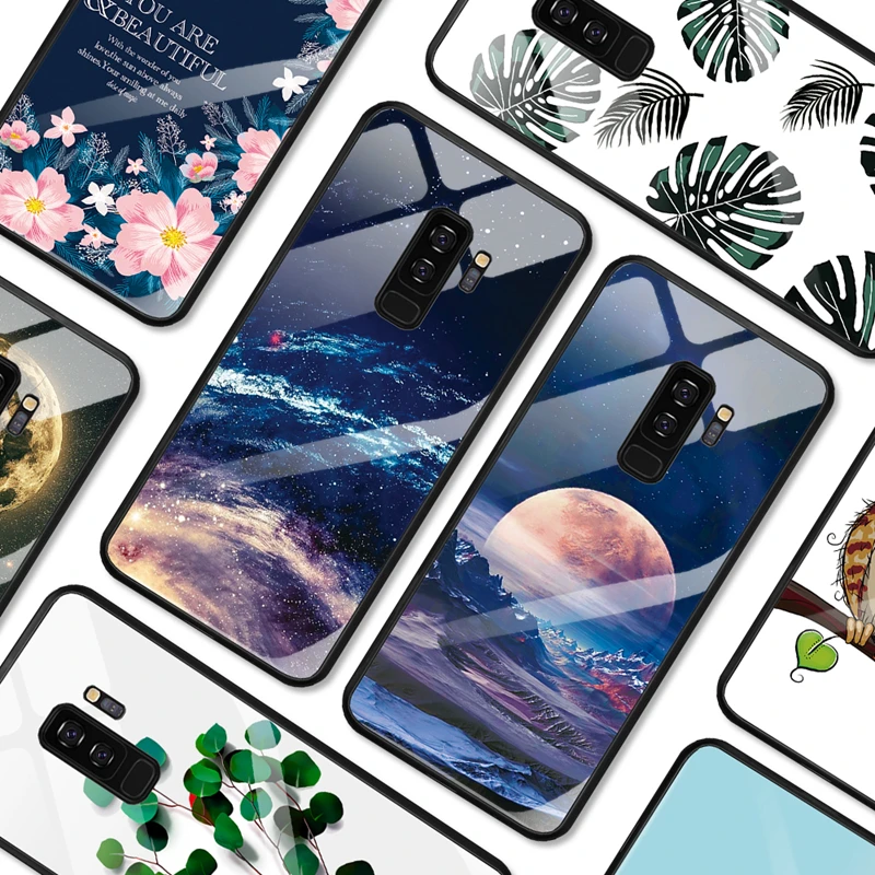 Full Pretection Tempered Glass Phone Case For Samaung Galaxy J6 J4 Plus A7 2018 S10 S9 M20 Note 8 9 S10e Pattern Back Cover |