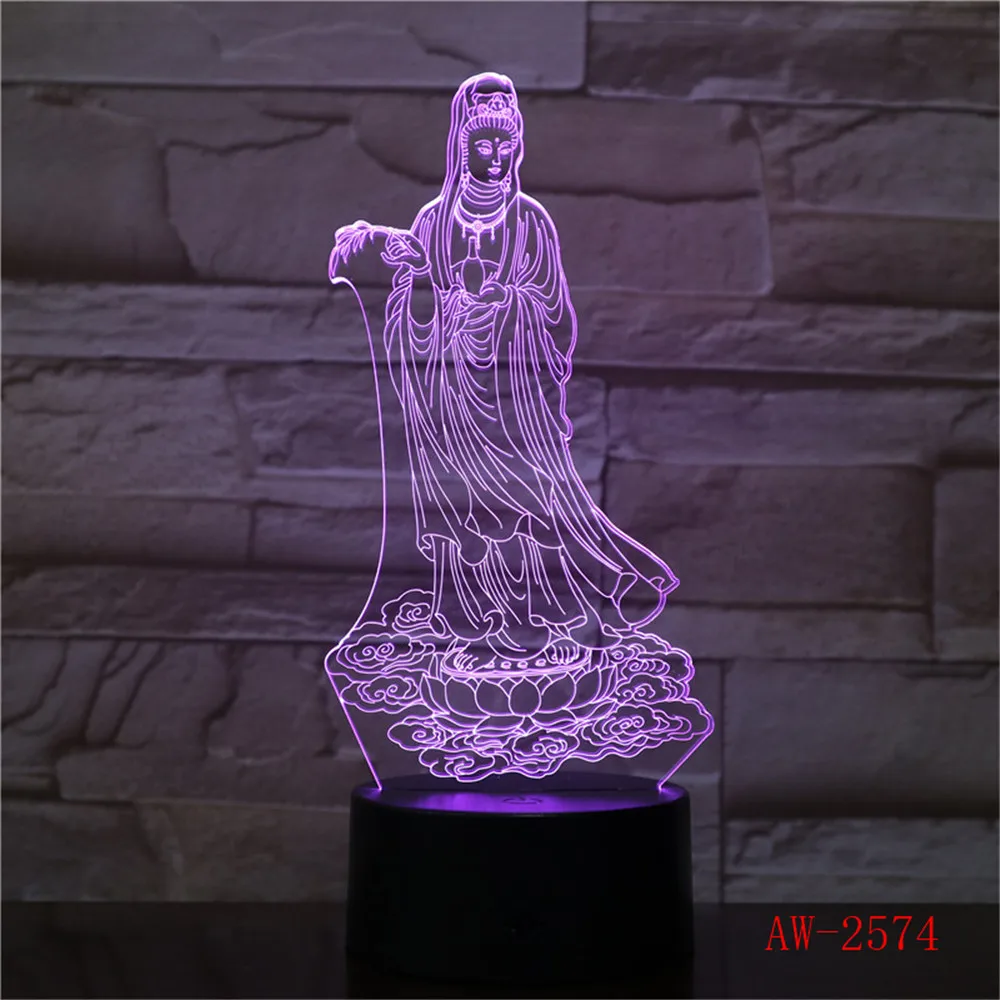 Новинка 3D лампа Guanyin иллюзия светодиодный ная USB сенсорный RGB 7 цветов меняющийся