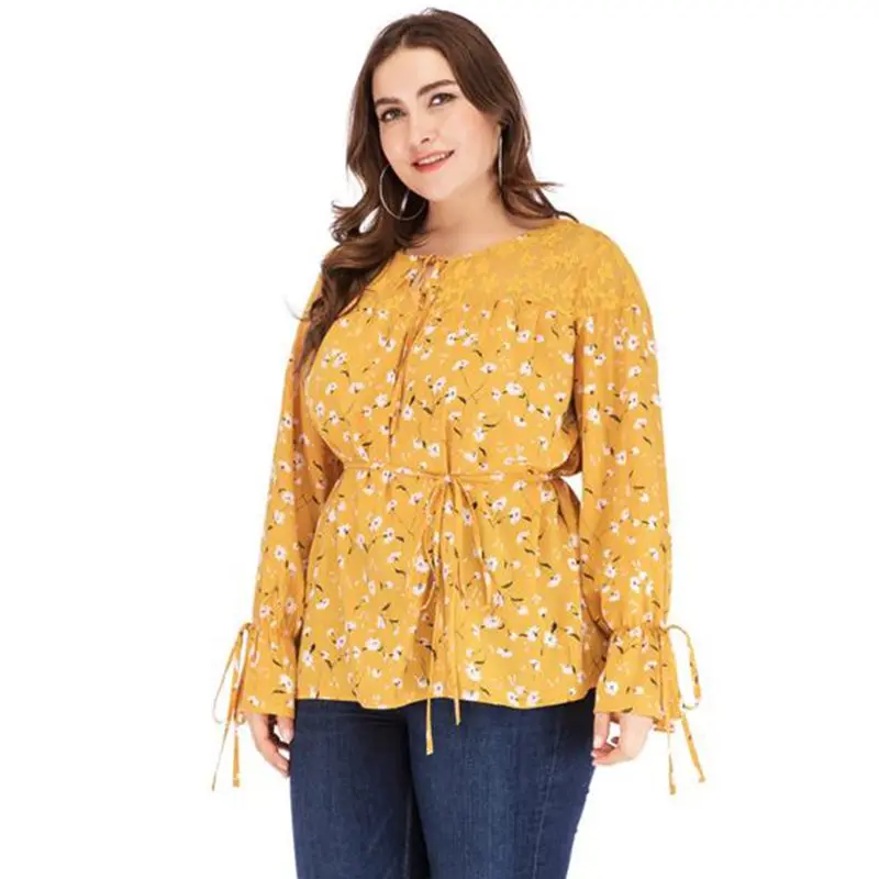 Женская футболка Повседневная Boho желтая Горячая весна 2019 Плюс Размер Свободный